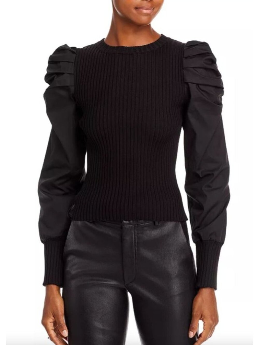 En Saison Mixed Media Puffed Sleeve Top Small